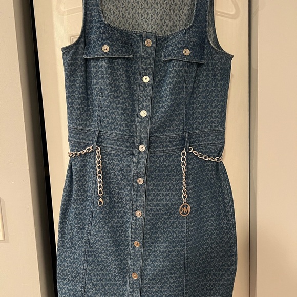 Michael Kors Blue Denim Mini Dress with Chain Accent - Picture 1 of 4